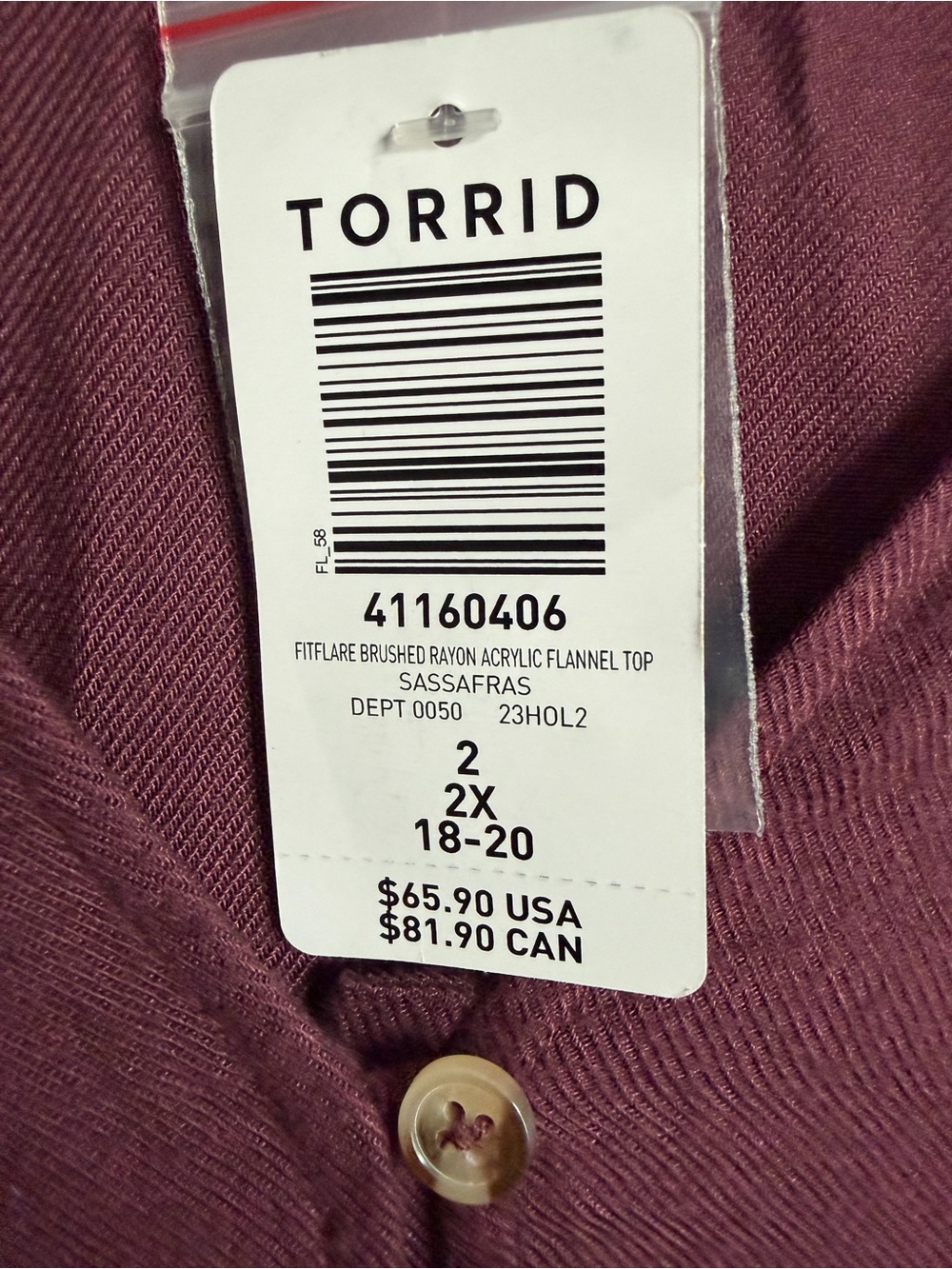 Torrid Burgundy Button-Front Blouse. NWT. 2X - Picture 5 of 6